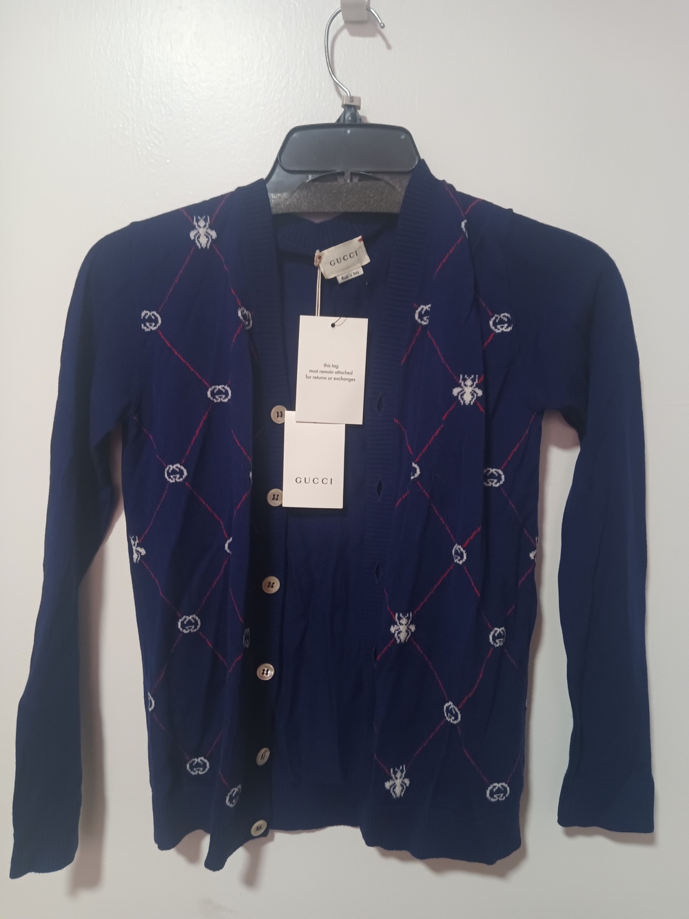 Gucci Navy Embroidered Button Cardigan Size 10 Kids
